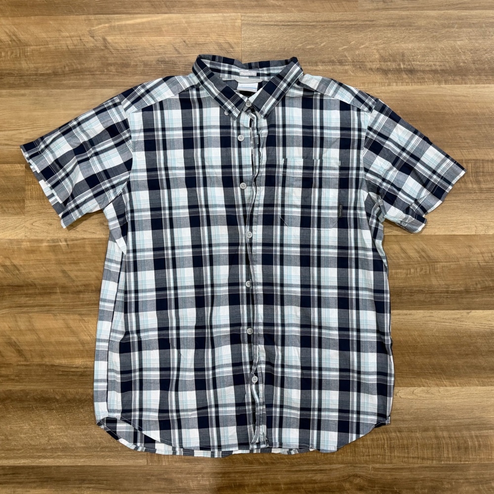 Columbia Navy and White Plaid Button-Down Shirt